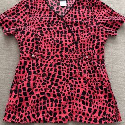 Woman Cherokee Runway Scrub Top. Red/black. Size XS