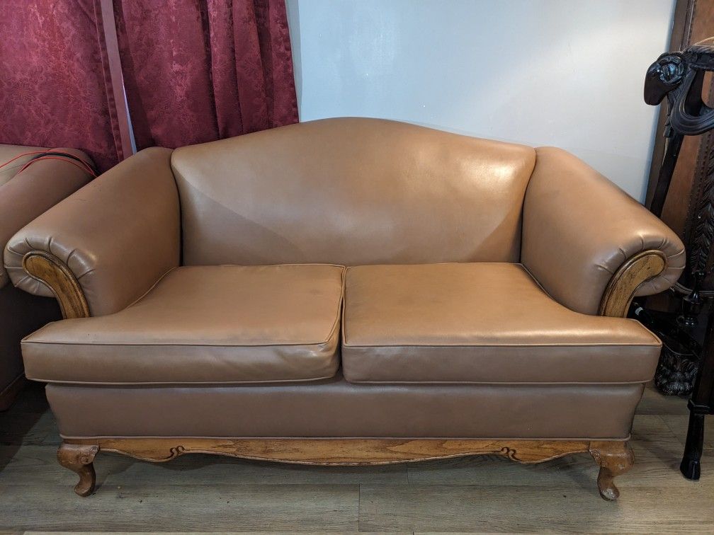 Vintage Brown Faux Leather Love Seat Sofa