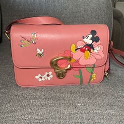 Coach x Disney Mickey Mouse and Flowers Leather Shoulder Bag