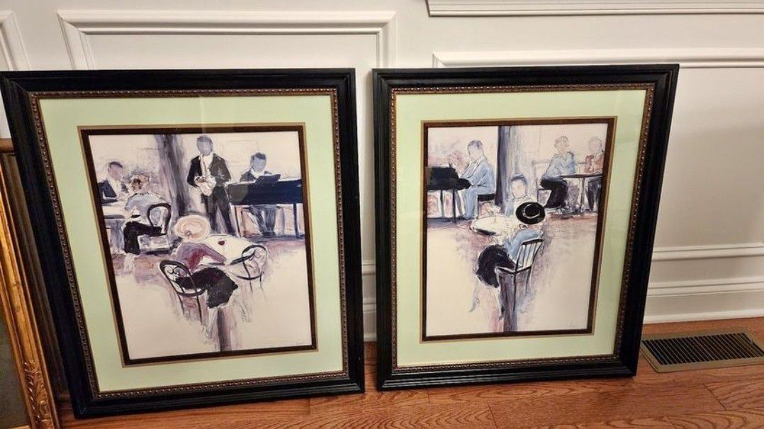 Set Of Two Jazz Bistro Themed Art Prints