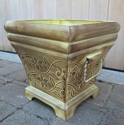 NEW Decorative Light Brown/Yellow Embossed Metal Planter Pot 14” x 14”