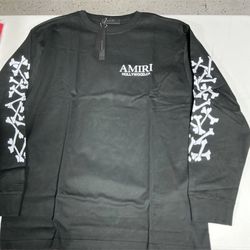 AMIRI Black Bone Print Cotton Jersey Crew Neck T-Shirt Men's XL Long Sleeve