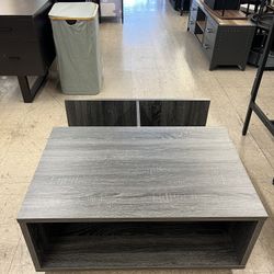 36" Square Shade Coffee Table W/ Open Storage and Pull Out Drawer - Distressed Gray  