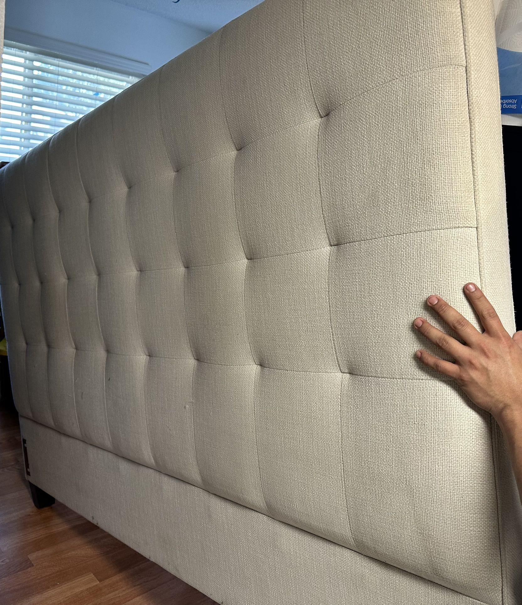 Upholstered Tufted King Headboard ONLY Light Beige