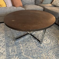 Round Wooden And Metal Coffee Table