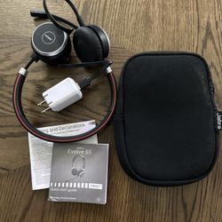 Jabra Evolve 65 Wireless Headset – USB Dongle + Case – Excellent