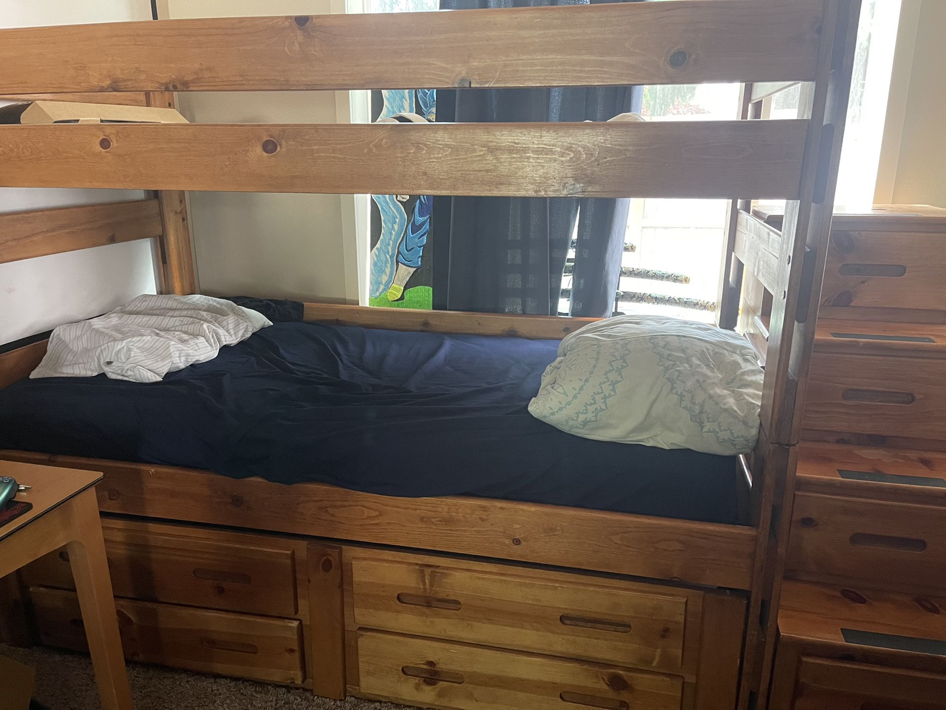 Solid Wood Bunk Bed With Pull Out Trundle And Storage