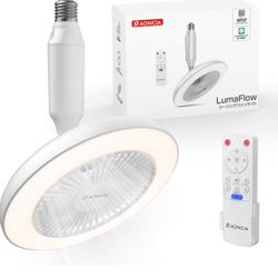Socket Fan Light with Remote - Light Socket Fan with Memory Function 1500LM Light Bulb Fan with Remote 2K Infinitely Adjustable Small Screw in