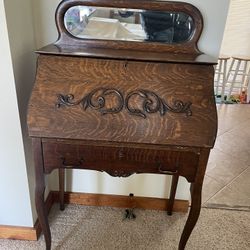 Antique Drop Front Desk With Mirror 