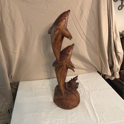 Wooden Carved Dolphin Statue