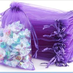 100PCS Purple Organza Bags 4x6 Inches, Mesh Sheer Organza Gift Bags with Drawstring for Wedding Party Baby Shower Favor, Small Candy Bags, Jewelry Pou