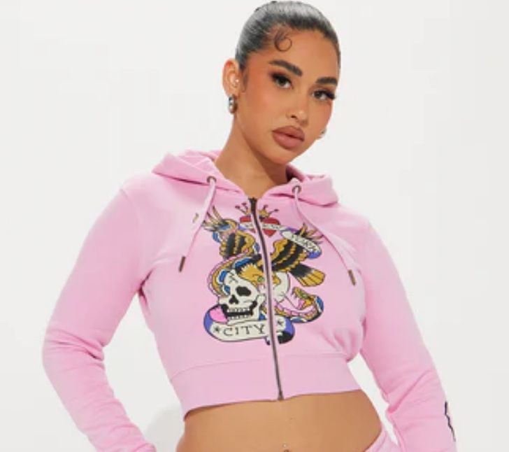 Ed Hardy Pink Cropped Hoodie in XS