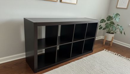 IKEA Dark Modern 8 Cubby Storage Cube Organizer Shelf! Some wear, see pics. Sturdy. 59x15.5x31.5in