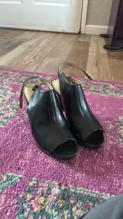 Black Leather Peep-Toe Slingback Heels