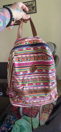 Tribal Print Mini Backpack with Faux Leather Accents