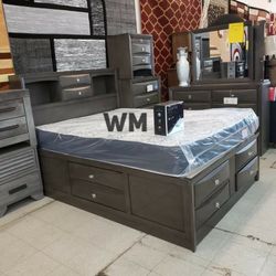 Emily Gray Storage Platform Bedroom Set (Queen and King Bed Frame