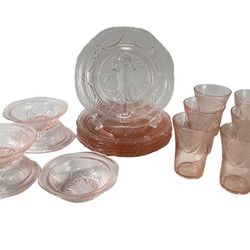 Pink Depression Glassware Set (29 pieces)