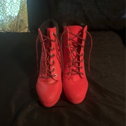 Customized Red And Black Glitter High Heel Boots Size 9