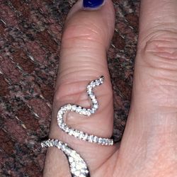 New Rhinestone Snake Design Rhodium Cuff Ring