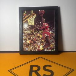 The product is a rare framed 8x10 photo of Michael Jordan with an authenticated autograph from Skye-Box Collectibles. The photo features Michael Jorda