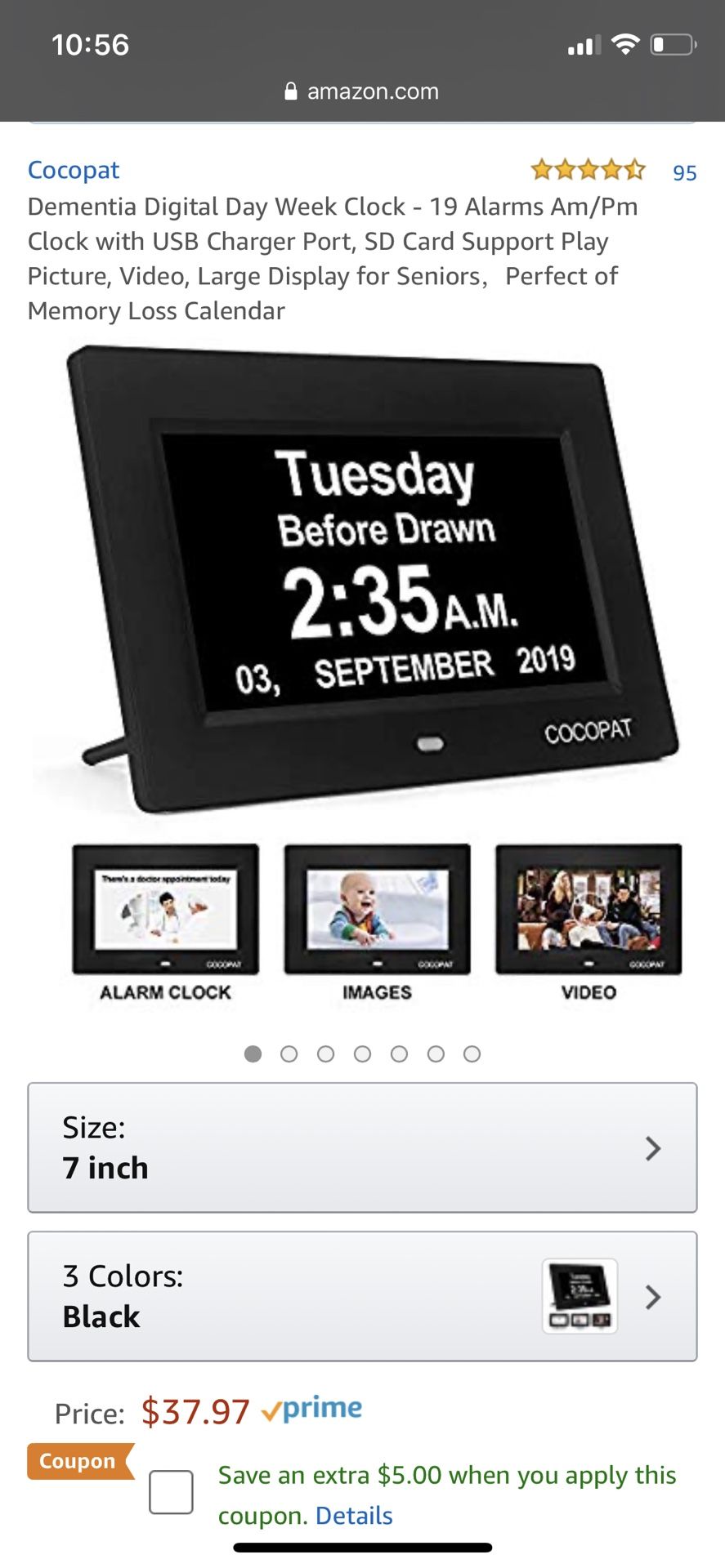 Dementia Digital Day Week Clock - 19 Alarms Am/Pm Clock with USB Charger Port, SD Card Support Play Picture, Video, Large Display for Seniors，Perfect