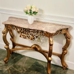 Antique 18th Century French-Style Console Table , Gilded Wood, Marble Top