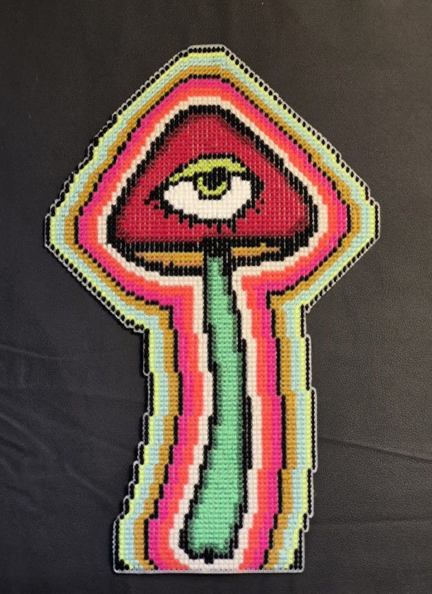 Handmade Cross Stitch Psychedelic Mushroom Large Wall Art