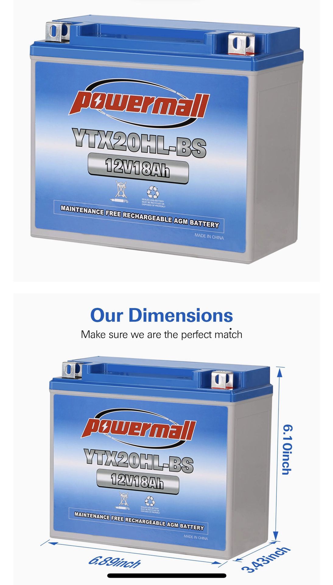 Motorcycle Battery-High Performance - Maintenance Free - Sealed AGM ETX20HL BS
