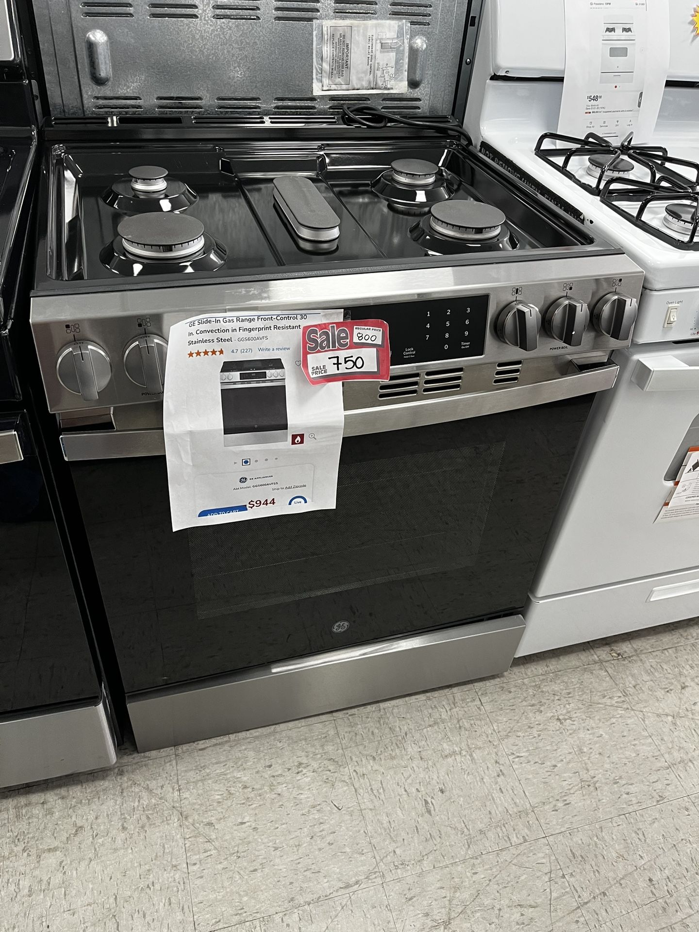New Scratch & Dent GE 30inch. Slide-in 5-Burner Gas Range Fingerprint-Resistant