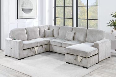 4-Piece Convertible Sectional - Ivory Corduroy