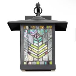River of Goods McClain 1-Light Balck Outdoor Hardwired Stained Glass Wall Lantern Sconce