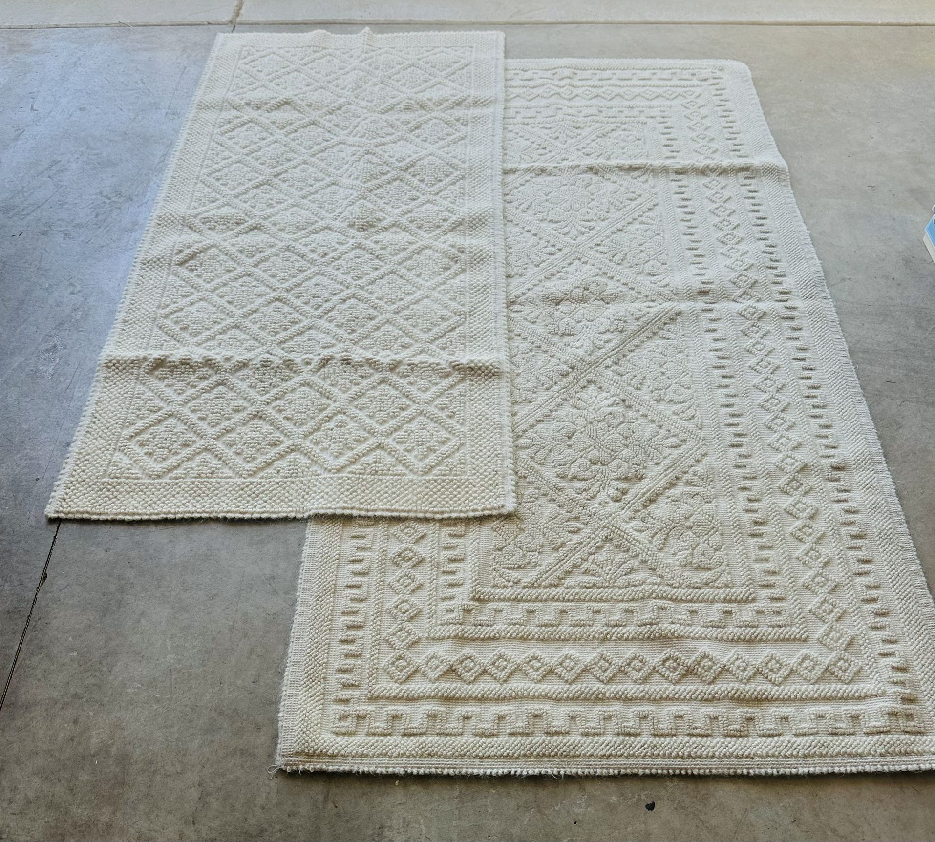 Set of 2 Textured Ivory Rugs from Italy No Stains Boho