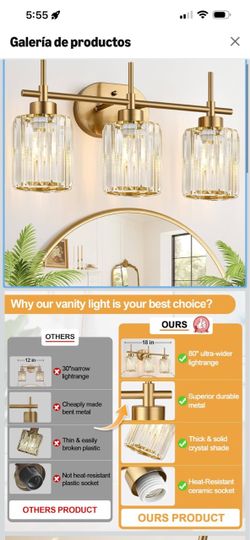 Modern Crystal Bathroom Vanity Light, 3-Light Brushed Gold Bathroom Light Fixtures with Clear Shades, Vanity Lighting Fixtures Over Mirror (Exclude Bu