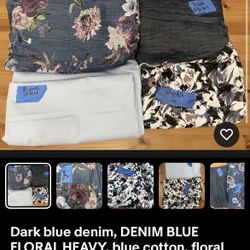 Dark blue denim, DENIM BLUE FLORAL HEAVY, blue cotton, floral stretchy FABRIC 