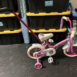 Toddler Girls Bike With Training Wheels And Push Handle 
