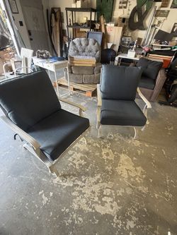 Set of Two Thomas lake Patio Chairs with blue cushions