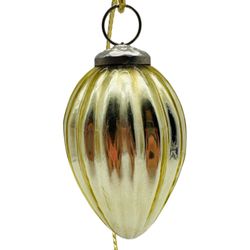 Krugel German Blown Glass Ornament Christmas Gold Ribbed Teardrop 5" vintage