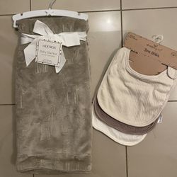 Baby Blanket & 3 Pack Bib Set