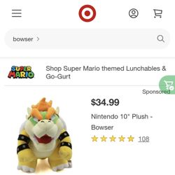 New with tags Super Mario Nintendo 10” plush Bowser