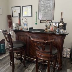 Wood Home Bar Set – Includes 2 Stools 