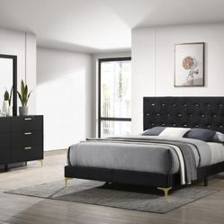 New Black Queen Bedroom Set 4 Pieces 