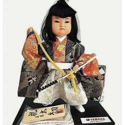 Yamaha Kyugetsu Japanese Doll 10" Iwaitachi Samurai w/ Wooden Sign Vintage