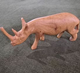 Hand Carved Wooden Rhinoceros Animal Pretend Imagination 6in Wood Play Toy