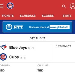 Cubs Vs Blu Jays- Saturday August 17