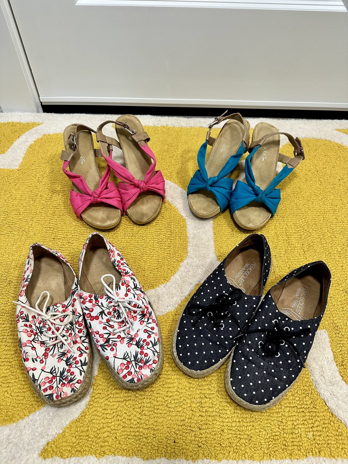 Lot of 4 Pairs Women’s Aerosoles Lace Up Slip On and 3” Wedge Sandals Size 6M