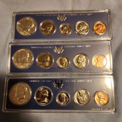 LOT of 3 (1x1966 & 2x1967) US Special Mint Sets Silver Half Genuine Govt Case Box& Holder SMS