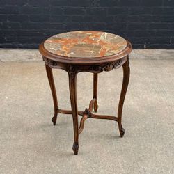 French 1930s Louis XV Style Table with Marble Too & Carved Decorations - Delivery Available