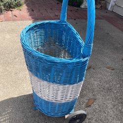 Blue Wicker Rolling Basket
