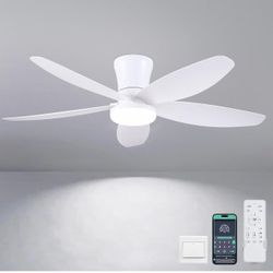 New in a sealed box 42" Ceiling Fans with Lights-Low Profile Ceiling Fan with Light and Remote/APP Control,Flush Mount,DC Reversible,LED Dimmable Mode