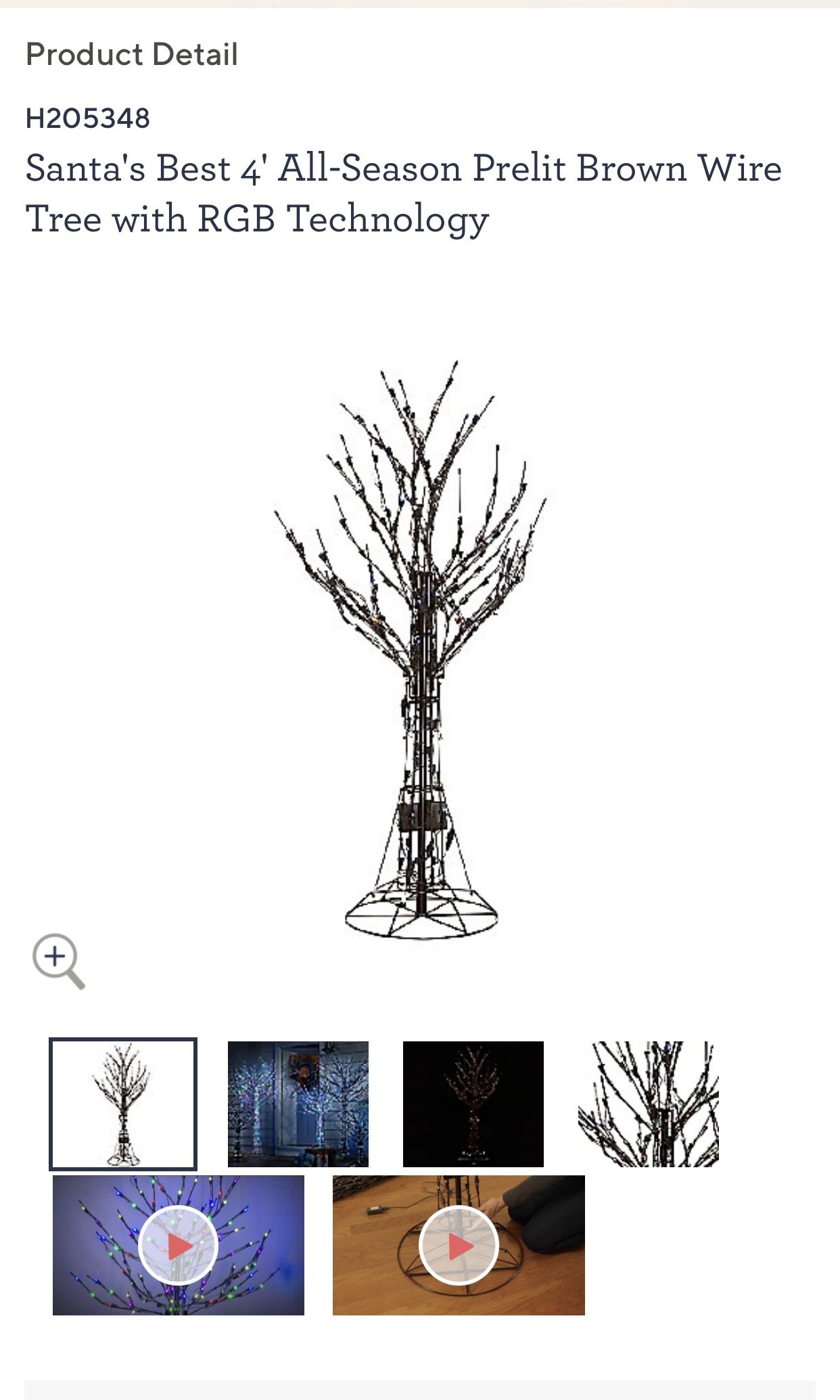 Santa's Best 4’ AllSeason Prelit Brown Wire Tree with RGB Technology